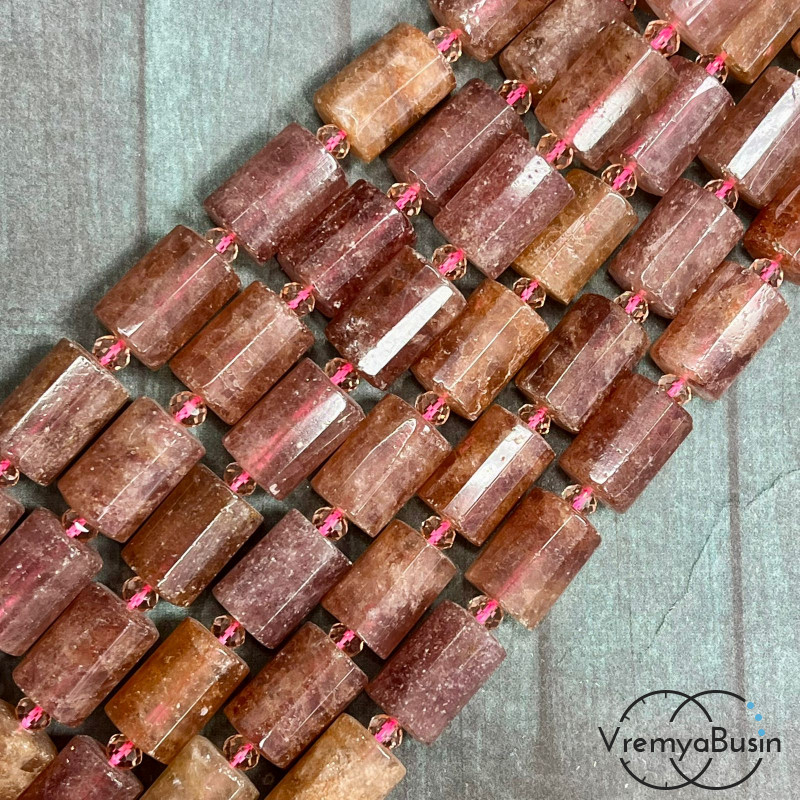 Клубничный кварц. Гранёный цилиндр 10х15 мм (1/2 нити, ок. 11 шт.)