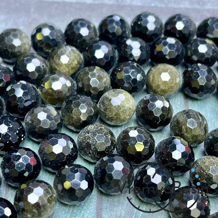 Обсидиан золотой, шарик граненый 10 мм (1/2 нити, ок. 19 шт.)