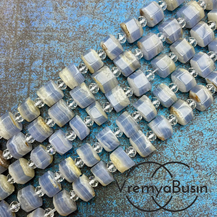 Сапфирин, голубой агат, шестигранные шайбы ок. 11х13 (нить, ок. 25-27 шт.)