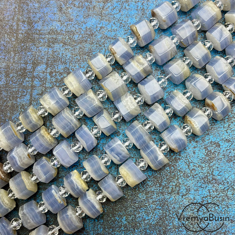 Сапфирин, голубой агат, шестигранные шайбы ок. 11х13 (нить, ок. 25-27 шт.)