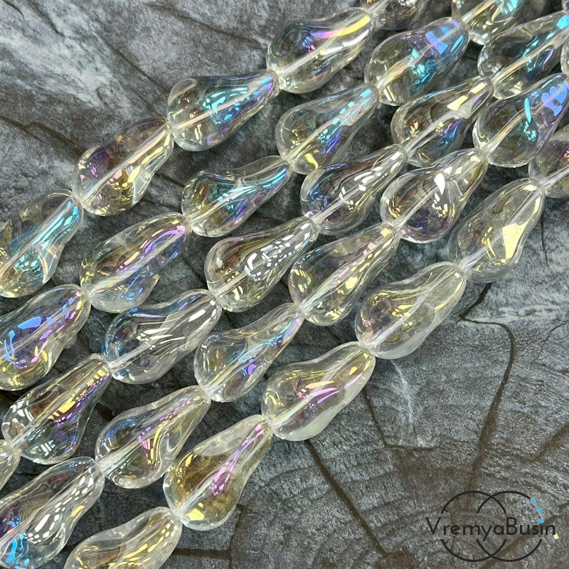 Бусины из гладкого стекла «Барочный жемчуг», 13х22 мм  (1/2 нити, ок. 10 шт.)