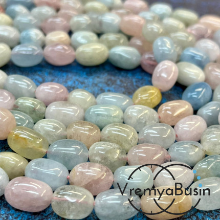 Берилл, галтовка овальная ок. 10х14 мм  (нить, ок. 28 шт.)