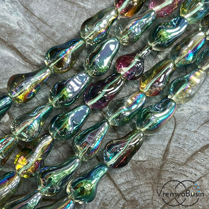 Бусины из гладкого стекла «Барочный жемчуг», 13х22 мм  (1/2 нити, ок. 10 шт.)