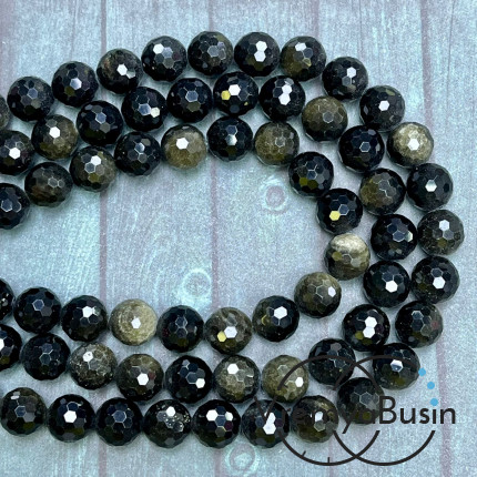 Обсидиан золотой, шарик граненый 10 мм (1/2 нити, ок. 19 шт.)