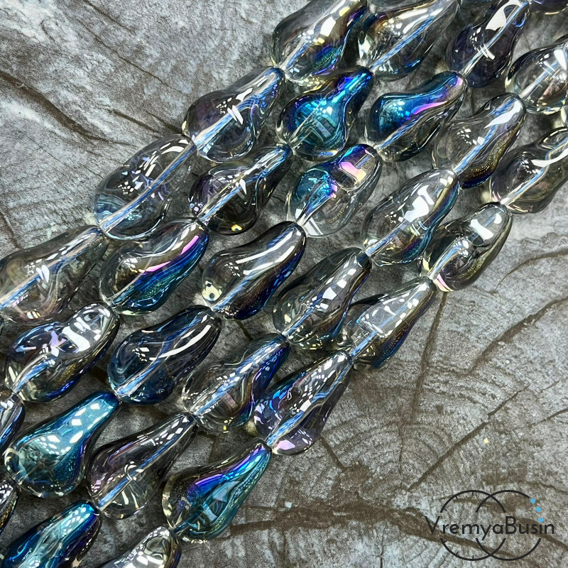 Бусины из гладкого стекла «Барочный жемчуг», 13х22 мм  (1/2 нити, ок. 10 шт.)