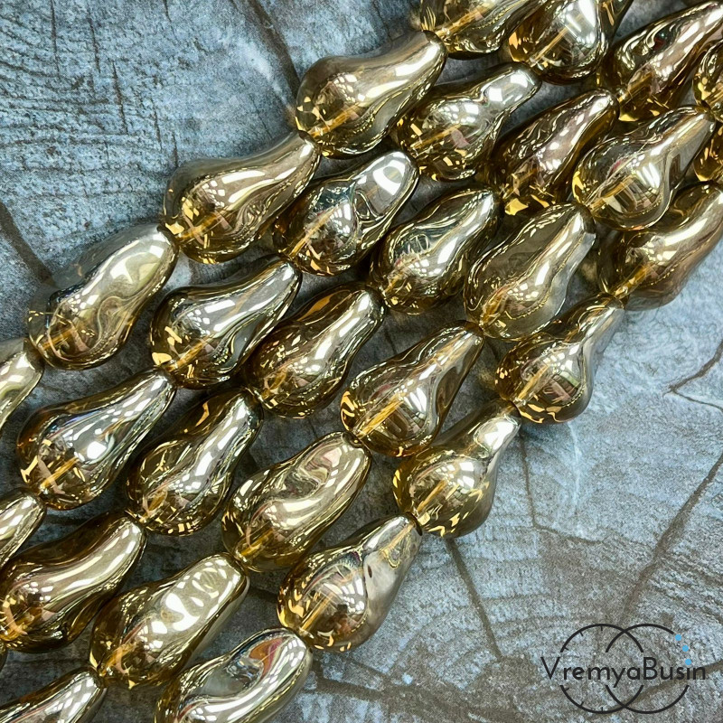 Бусины из гладкого стекла «Барочный жемчуг», 13х22 мм  (1/2 нити, ок. 10 шт.)