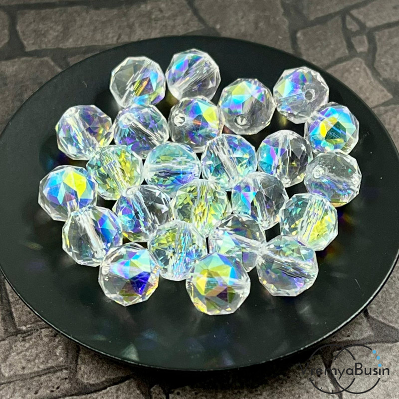 Бусины из граненого хрустального стекла, шарик 10 мм, цв. белый перламутровый (1 шт.)