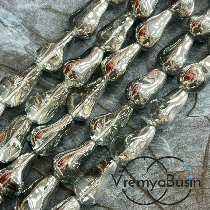 Бусины из гладкого стекла «Барочный жемчуг», 13х22 мм  (1/2 нити, ок. 10 шт.)