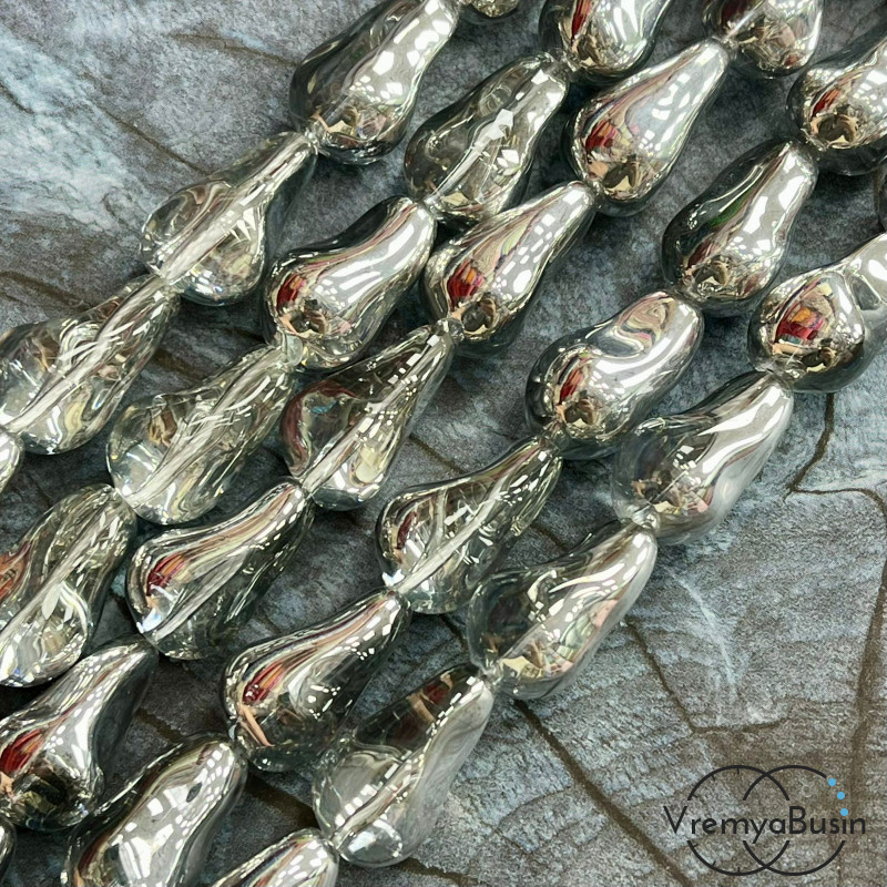Бусины из гладкого стекла «Барочный жемчуг», 13х22 мм  (1/2 нити, ок. 10 шт.)