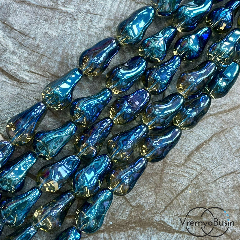 Бусины из гладкого стекла «Барочный жемчуг», 13х22 мм  (1/2 нити, ок. 10 шт.)