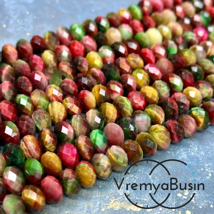 Тигровый глаз натур., тонир. цв. , рондель граненый 6х8 мм (1/2 нити, ок. 35 шт.)