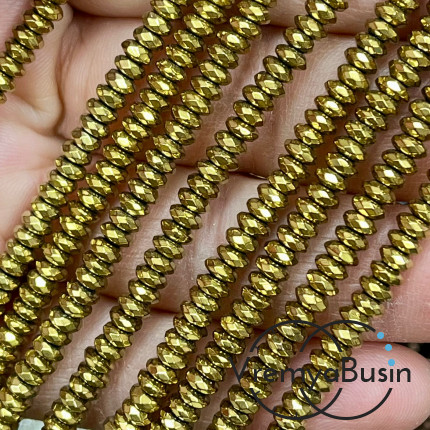 Гематит, рондель граненый 2х4 мм, цв.   золото    (нить, ок. 180 шт.)