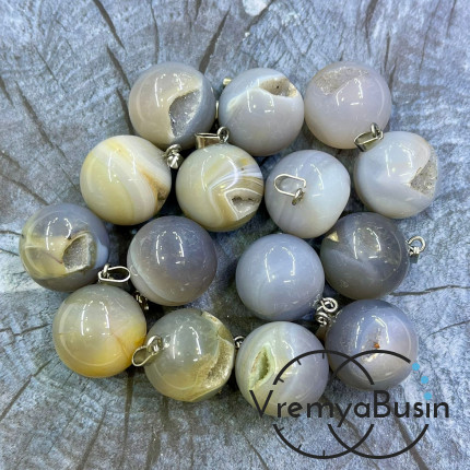 Агат с друзой, шар 20 мм, кулон из камня в асс. (1 шт.)