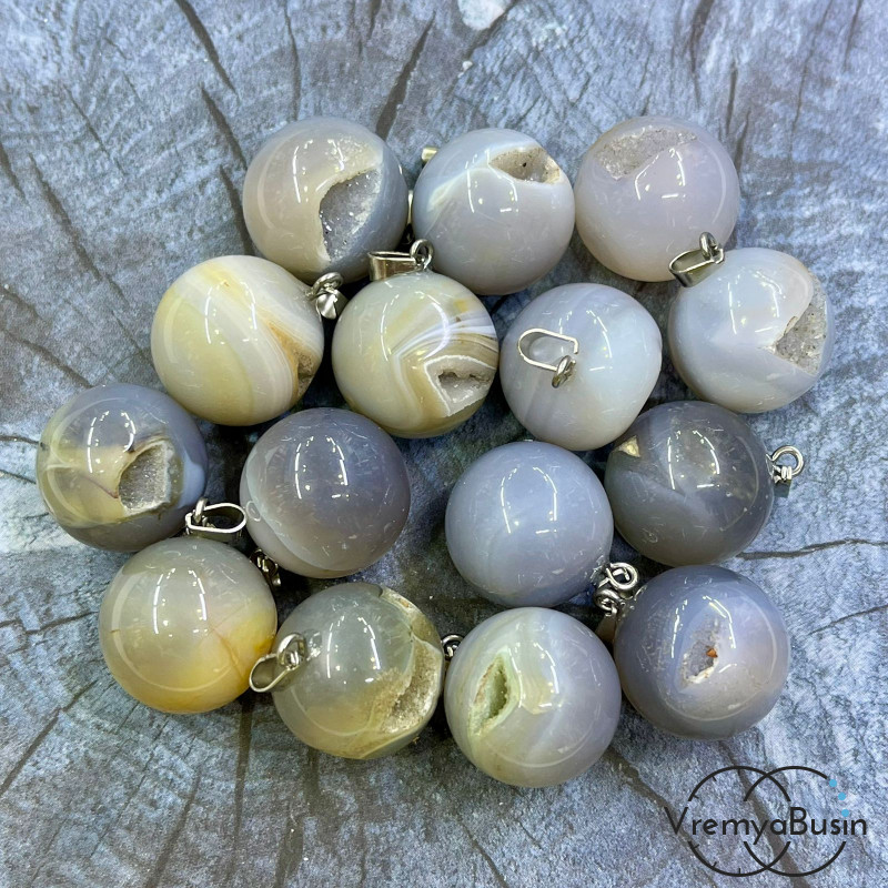 Агат с друзой, шар 20 мм, кулон из камня в асс. (1 шт.)