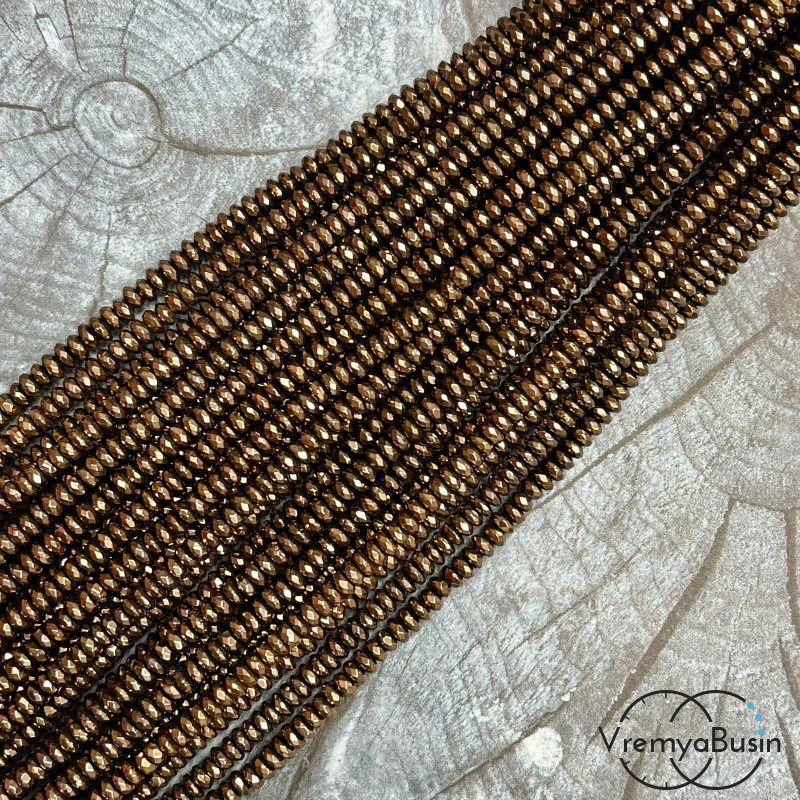 Гематит, рондель граненый 2х4 мм, цв.    коричневый   (нить, ок. 180 шт.)