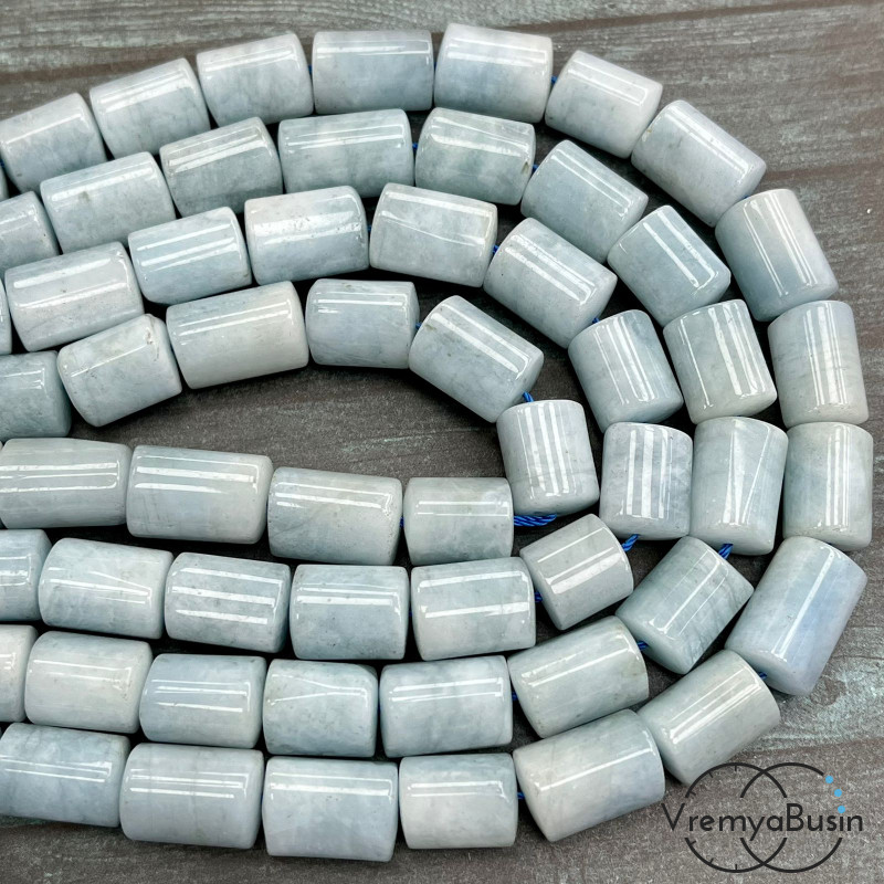 Аквамарин, трубочка треугольная гладкая 10х14 мм (1/2 нити, ок. 14 шт.)