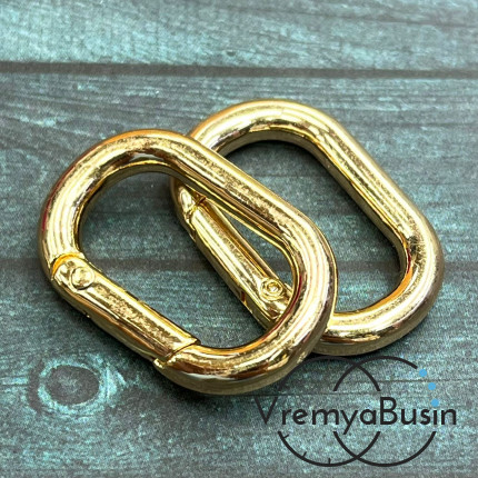 Карабин-кольцо, овальный 20х30 мм, латунь с позолотой (1 шт.)
