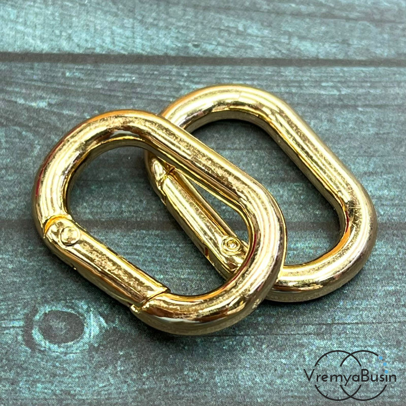 Карабин-кольцо, овальный 20х30 мм, латунь с позолотой (1 шт.)