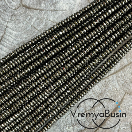 Гематит, рондель граненый 2х4 мм, цв.  черный     (нить, ок. 180 шт.)