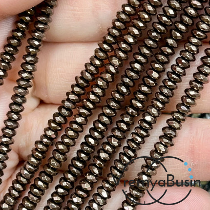Гематит, рондель граненый 2х4 мм, цв.    коричневый   (нить, ок. 180 шт.)