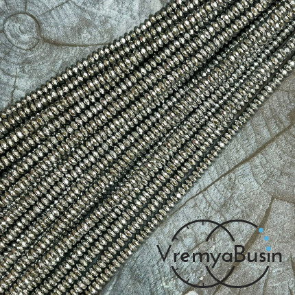 Гематит, рондель граненый 2х4 мм, цв.     серебро  (нить, ок. 180 шт.)