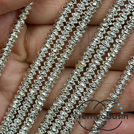 Гематит, рондель граненый 2х4 мм, цв.    светлое серебро   (нить, ок. 180 шт.)