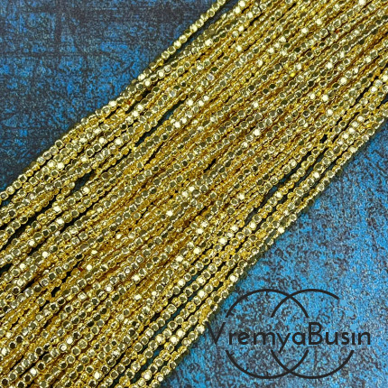 Гематит, округлый кубик 2х2 мм, цв. яркое золото  (нить, ок. 200 шт.)