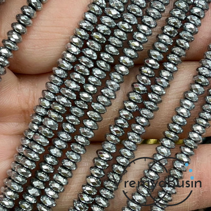 Гематит, рондель граненый 2х4 мм, цв.     серебро  (нить, ок. 180 шт.)