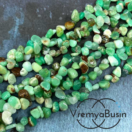 Хризопраз, галтовка мелкая с отверстием через край, ок. 6х9 мм (нить, ок. 90 шт.)