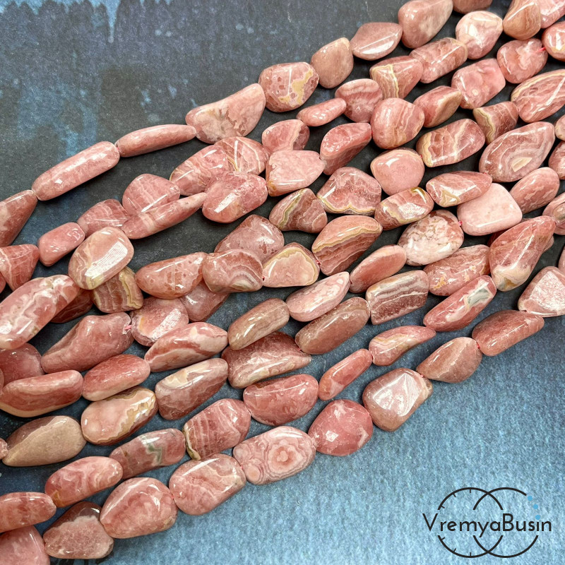 Родохрозит натур., галтовка овальная ок. 10х14 мм (нить, ок. 26 шт.)