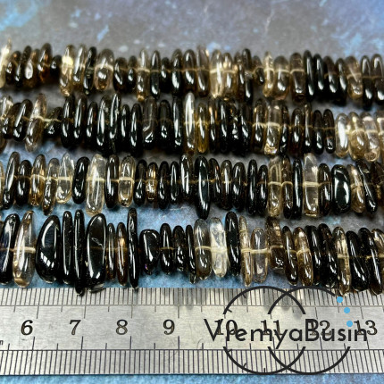 Раухтопаз, дымчатый кварц, галтовка палочки ок. 20х3-4 мм (1/2 нити, ок. 60 шт.)