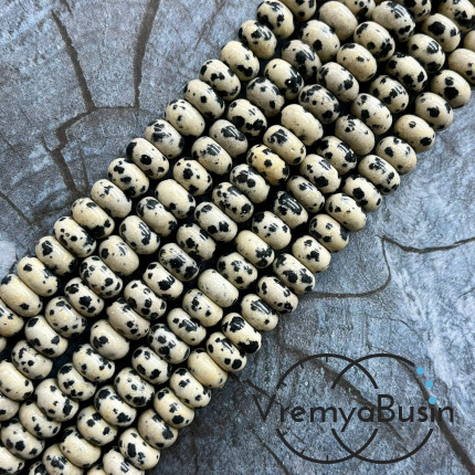 Яшма долматин, порфир, рондель гладкий 5х8 мм (нить, ок. 75 шт.)