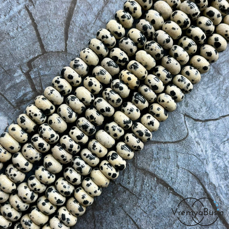 Яшма долматин, порфир, рондель гладкий 5х8 мм (нить, ок. 75 шт.)