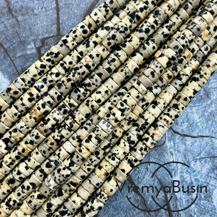 Яшма долматин, порфир,   шайба гладкая 3х6 мм (нить, ок. 95 шт.)