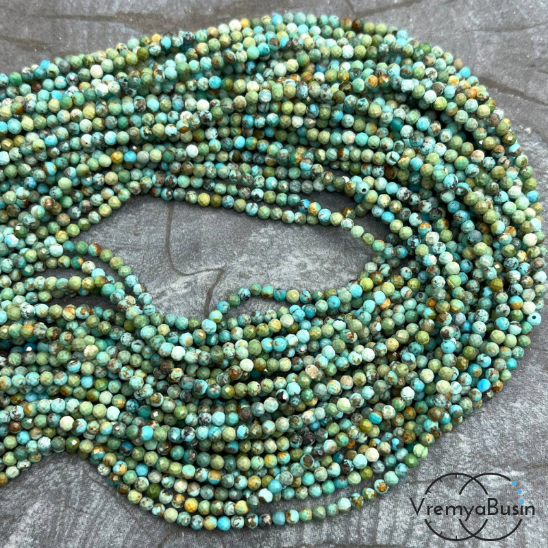 Бирюза, мелкие бусины с микроогранкой, шарик 2,5 мм  (нить, ок. 40 см.)