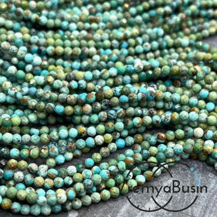 Бирюза, мелкие бусины с микроогранкой, шарик 2,5 мм  (нить, ок. 40 см.)