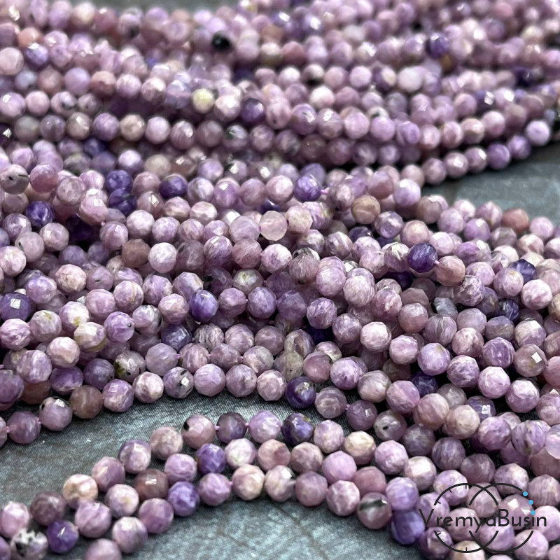 Чароит, мелкие бусины с микроогранкой, шарик 4 мм  (нить, ок. 40 см.)