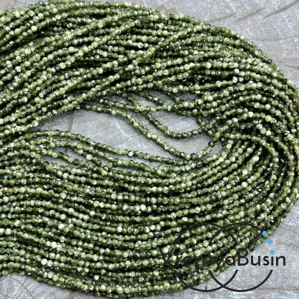 Серафинит, мелкие бусины с микроогранкой, шарик 2 мм  (нить, ок. 40 см.)