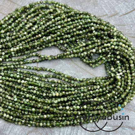 Серафинит, мелкие бусины с микроогранкой, шарик 3 мм  (нить, ок. 40 см.)