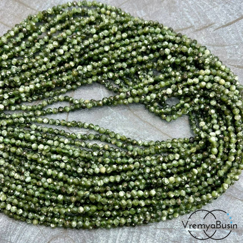 Серафинит, мелкие бусины с микроогранкой, шарик 3 мм  (нить, ок. 40 см.)