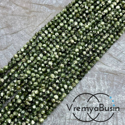 Серафинит, мелкие бусины с микроогранкой, шарик 4 мм  (нить, ок. 40 см.)