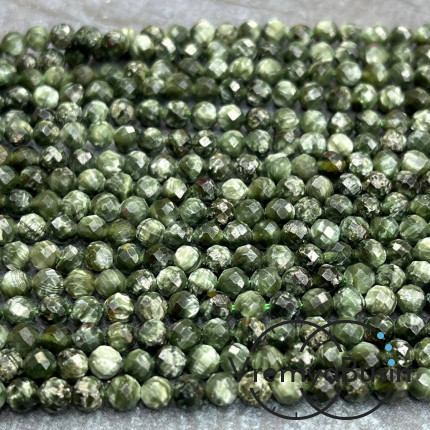 Серафинит, мелкие бусины с микроогранкой, шарик 3 мм  (нить, ок. 40 см.)