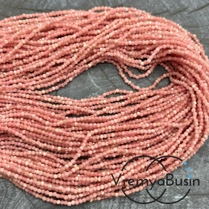 Родохрозит, мелкие бусины с микроогранкой, шарик 2 мм  (нить, ок. 40 см.)