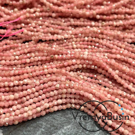 Родохрозит, мелкие бусины с микроогранкой, шарик 2 мм  (нить, ок. 40 см.)
