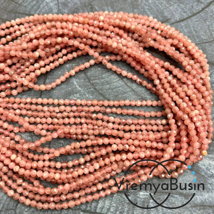 Родохрозит, мелкие бусины с микроогранкой, шарик 3 мм  (нить, ок. 40 см.)