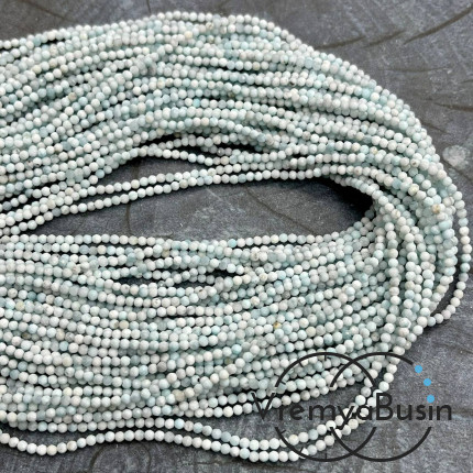 Ларимар, мелкие бусины с микроогранкой, шарик 2 мм  (нить, ок. 40 см.)