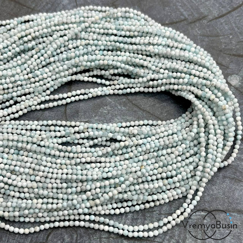 Ларимар, мелкие бусины с микроогранкой, шарик 2 мм  (нить, ок. 40 см.)