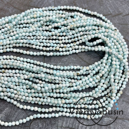 Ларимар, мелкие бусины с микроогранкой, шарик 3 мм  (нить, ок. 40 см.)