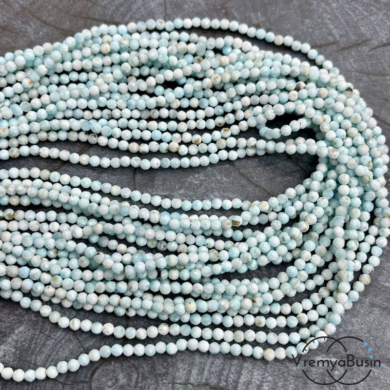 Ларимар, мелкие бусины с микроогранкой, шарик 3 мм  (нить, ок. 40 см.)