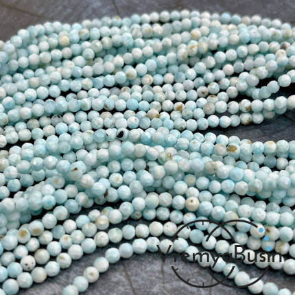 Ларимар, мелкие бусины с микроогранкой, шарик 3 мм  (нить, ок. 40 см.)